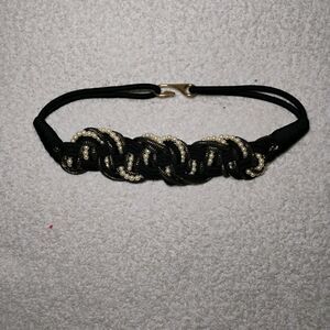 Y2K High-waisted Braided Belt Pearl Gold Metallic Glam Rock Party